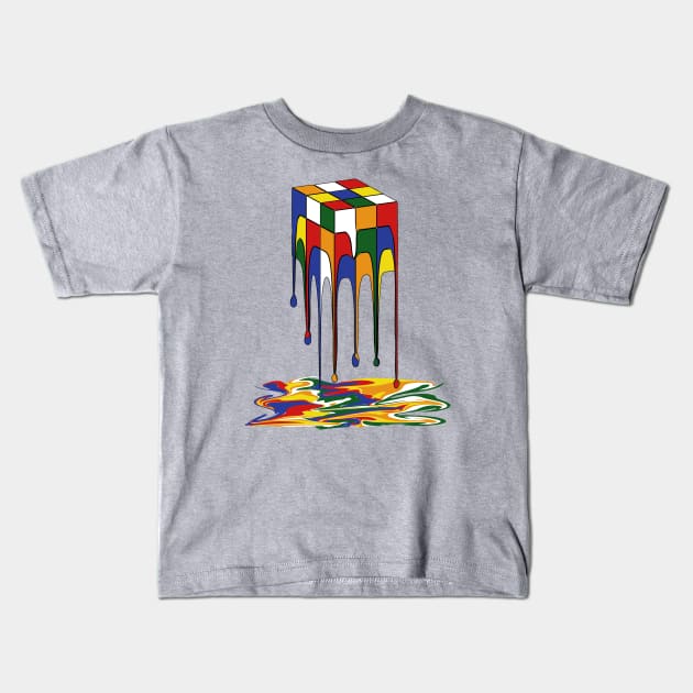 Melting Rubik's Cube Art Kids T-Shirt by Designoholic